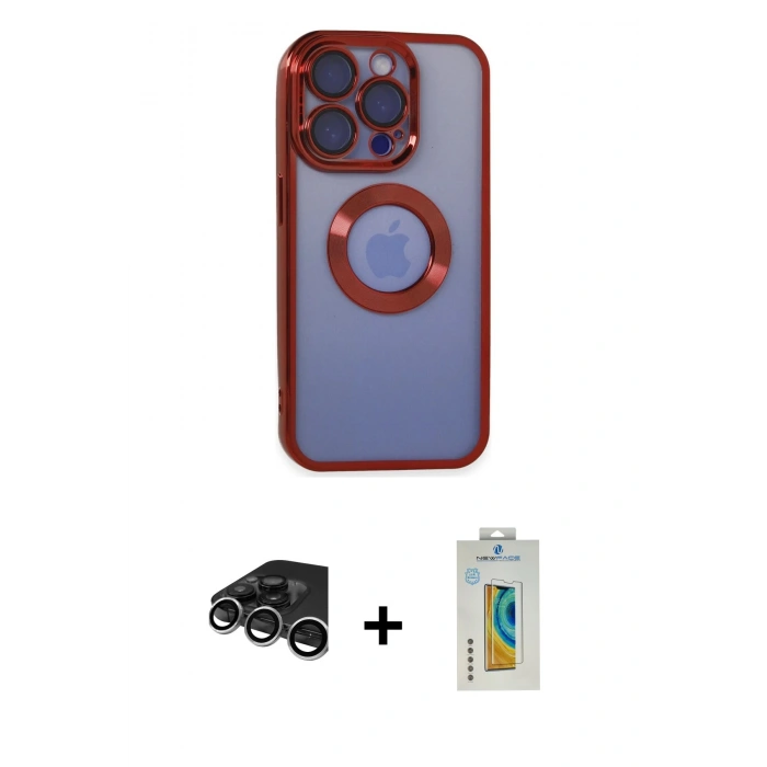 MARSİLYAN™- iPhone 15 Pro Max Kılıf Pusula Form - Siyah Polymer Nano Ekran Koruyucu + Raze Metal Kamera Lens - GS