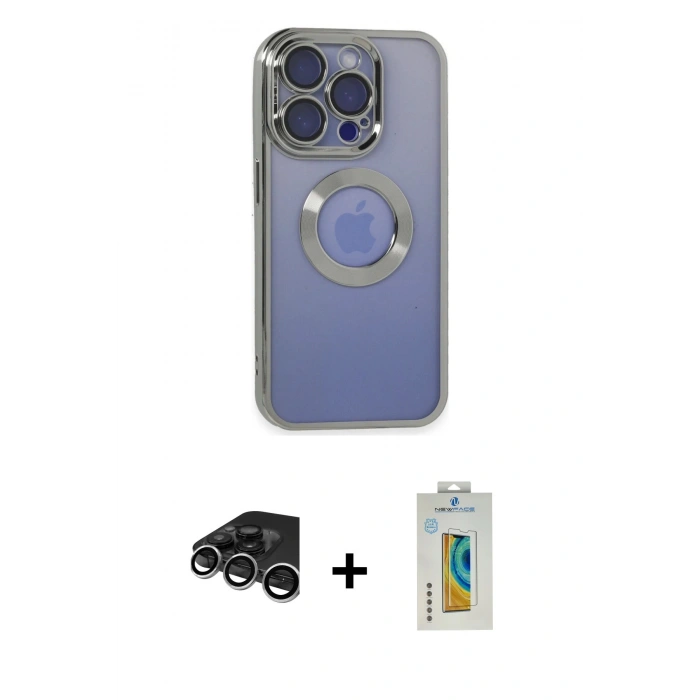 MARSİLYAN™- iPhone 15 Pro Max Kılıf Pusula Form - Siyah Polymer Nano Ekran Koruyucu + Raze Metal Kamera Lens - GS
