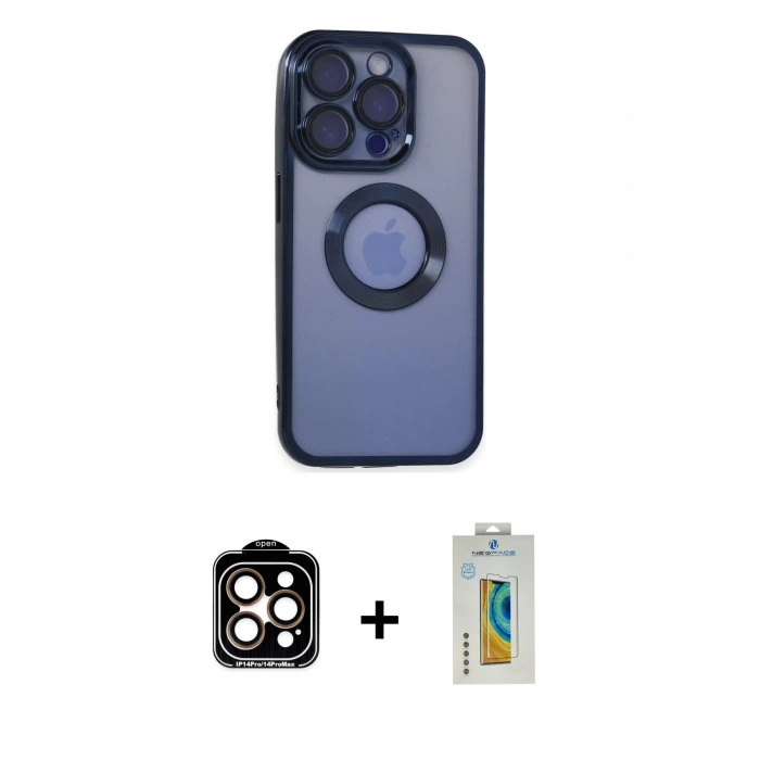 MARSİLYAN™- iPhone 15 Pro Max Kılıf Pusula Form - Siyah Polymer Nano Ekran Koruyucu + PVD Metal Kamera Lens - TU