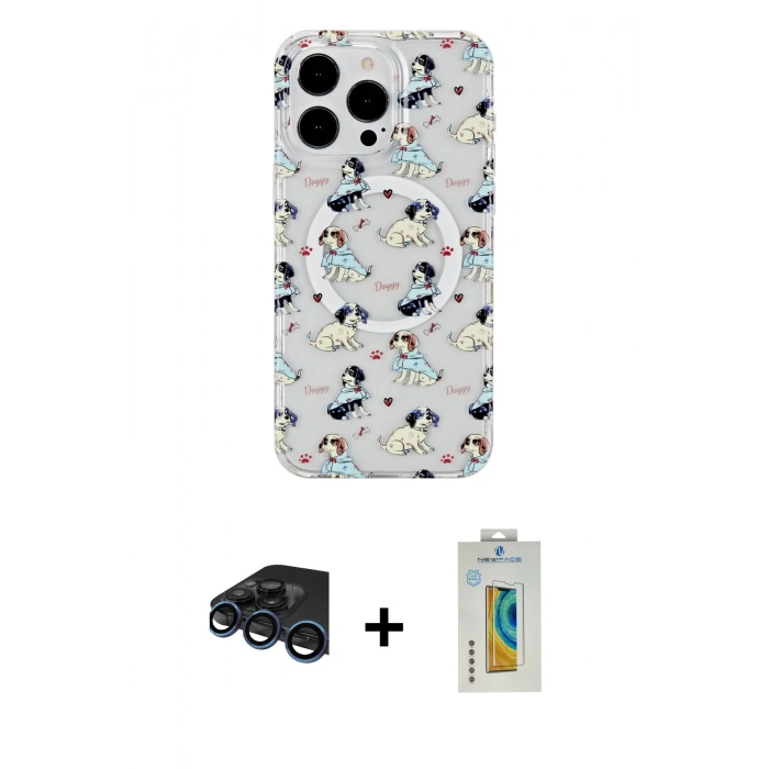 MARSİLYAN™- iPhone 15 Pro Max Kılıf Pusula Form - Siyah Polymer Nano Ekran Koruyucu + Raze Metal Kamera Lens - LT