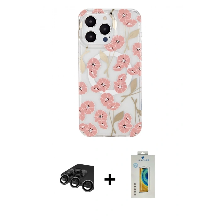 MARSİLYAN™- iPhone 15 Pro Max Kılıf Pusula Form - Siyah Polymer Nano Ekran Koruyucu + Raze Metal Kamera Lens - TMGI