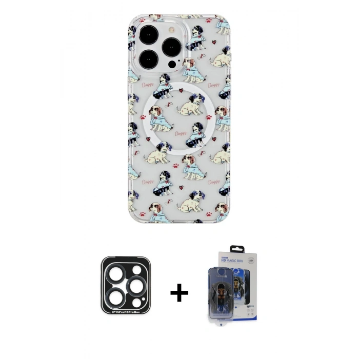 MARSİLYAN™- iPhone 15 Pro Max Kılıf Pusula Form - Siyah Vanessa Magic Cam + PVD Metal Kamera Lens - LT