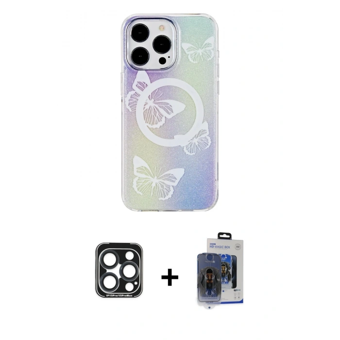 MARSİLYAN™- iPhone 15 Pro Max Kılıf Pusula Form - Siyah Vanessa Magic Cam + PVD Metal Kamera Lens - LT