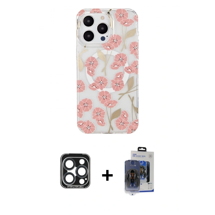 MARSİLYAN™- iPhone 15 Pro Max Kılıf Pusula Form - Siyah Vanessa Magic Cam + PVD Metal Kamera Lens - LT