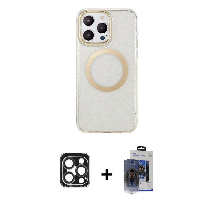 MARSİLYAN™- iPhone 15 Pro Max Kılıf Pusula Form - Siyah Vanessa Magic Cam + PVD Metal Kamera Lens - LT