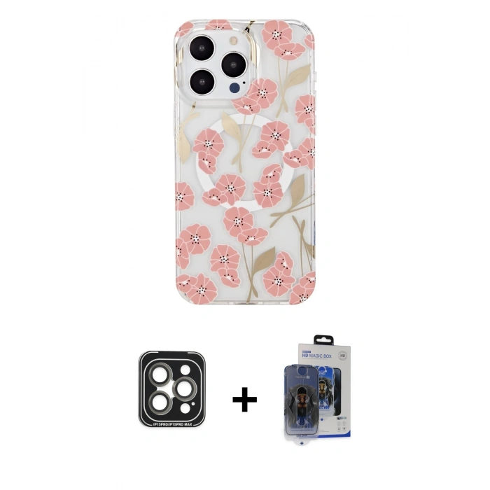 MARSİLYAN™- iPhone 15 Pro Max Kılıf Pusula Form - Siyah Vanessa Magic Cam + PVD Metal Kamera Lens - GI