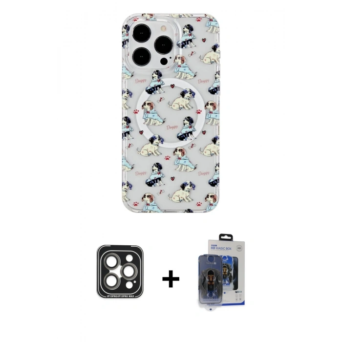 MARSİLYAN™- iPhone 15 Pro Max Kılıf Pusula Form - Siyah Vanessa Magic Cam + PVD Metal Kamera Lens - GI
