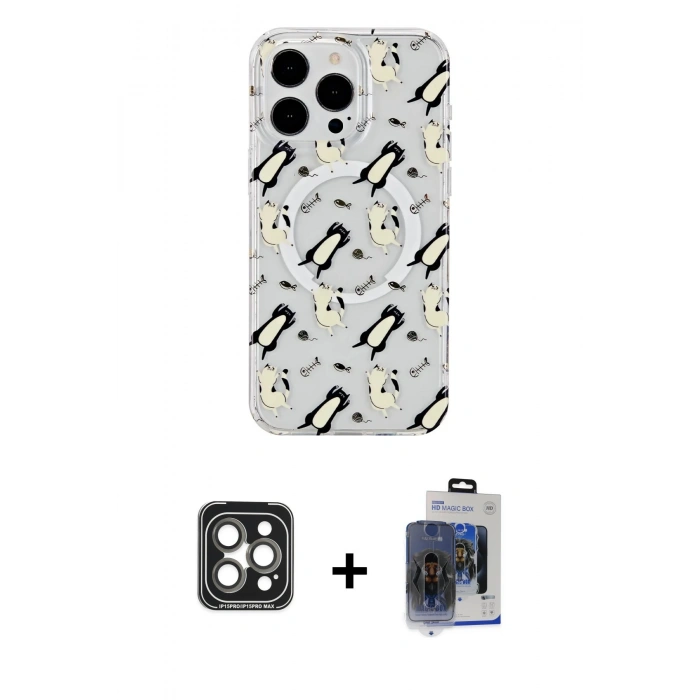 MARSİLYAN™- iPhone 15 Pro Max Kılıf Pusula Form - Siyah Vanessa Magic Cam + PVD Metal Kamera Lens - GI