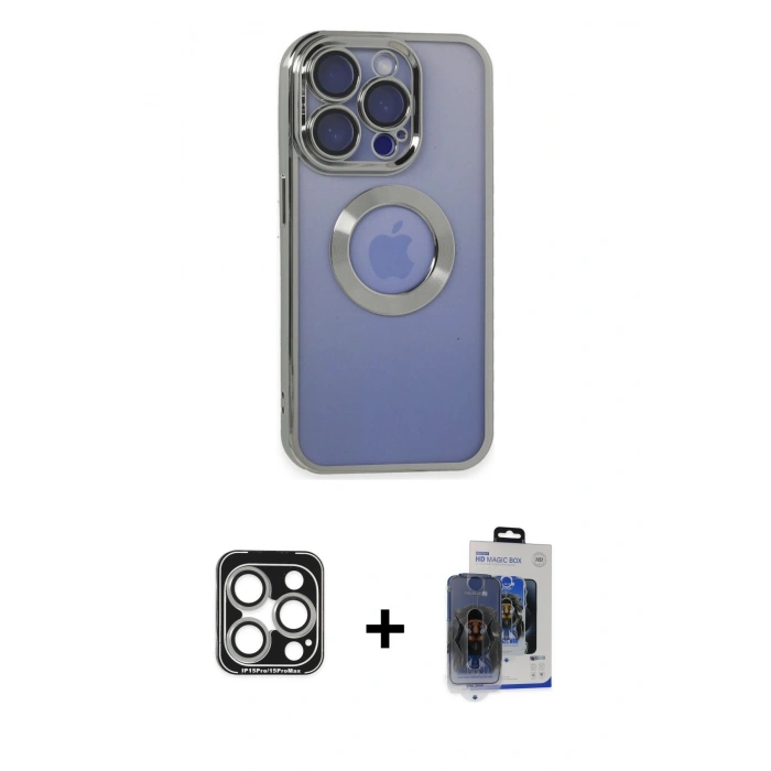 MARSİLYAN™- iPhone 15 Pro Max Kılıf Pusula Form - Siyah Vanessa Magic Cam + PVD Metal Kamera Lens - GS