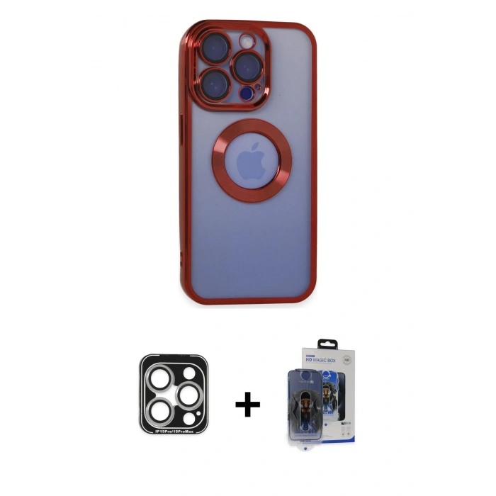 MARSİLYAN™- iPhone 15 Pro Max Kılıf Pusula Form - Siyah Vanessa Magic Cam + PVD Metal Kamera Lens - GS