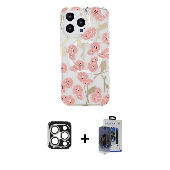 MARSİLYAN™- iPhone 15 Pro Max Kılıf Pusula Form - Siyah Vanessa Magic Cam + PVD Metal Kamera Lens - GS