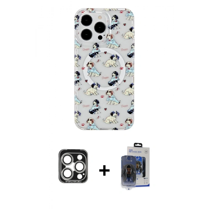 MARSİLYAN™- iPhone 15 Pro Max Kılıf Pusula Form - Siyah Vanessa Magic Cam + PVD Metal Kamera Lens - GS