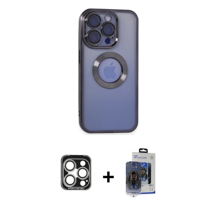 MARSİLYAN™- iPhone 15 Pro Max Kılıf Pusula Form - Siyah Vanessa Magic Cam + PVD Metal Kamera Lens - GS