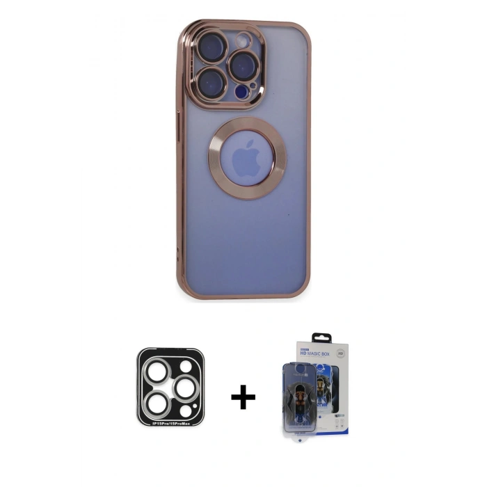 MARSİLYAN™- iPhone 15 Pro Max Kılıf Pusula Form - Siyah Vanessa Magic Cam + PVD Metal Kamera Lens - GS