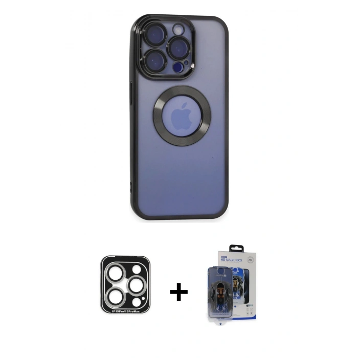 MARSİLYAN™- iPhone 15 Pro Max Kılıf Pusula Form - Siyah Vanessa Magic Cam + PVD Metal Kamera Lens - GS