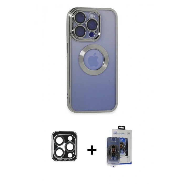 MARSİLYAN™- iPhone 15 Pro Max Kılıf Pusula Form - Siyah Vanessa Magic Cam + PVD Metal Kamera Lens - LT