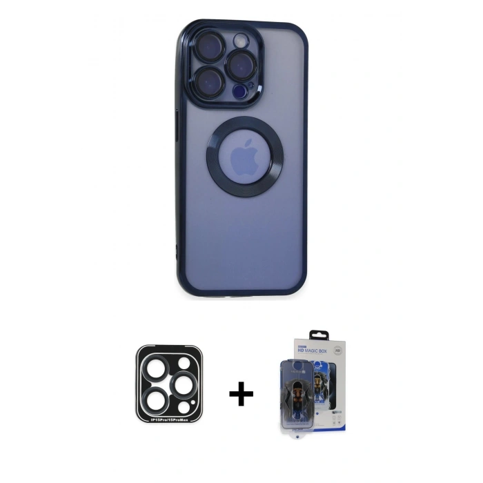 MARSİLYAN™- iPhone 15 Pro Max Kılıf Pusula Form - Siyah Vanessa Magic Cam + PVD Metal Kamera Lens - LT