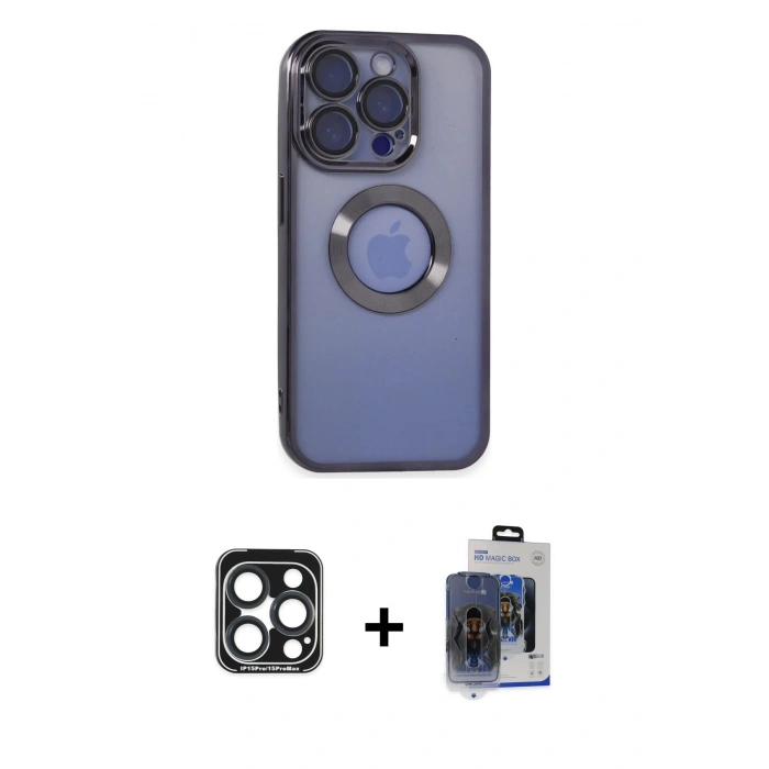 MARSİLYAN™- iPhone 15 Pro Max Kılıf Pusula Form - Siyah Vanessa Magic Cam + PVD Metal Kamera Lens - LT