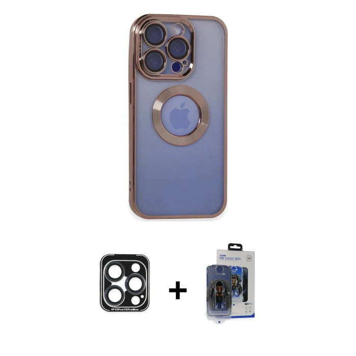 MARSİLYAN™- iPhone 15 Pro Max Kılıf Pusula Form - Siyah Vanessa Magic Cam + PVD Metal Kamera Lens - LT