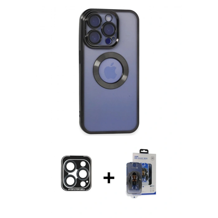 MARSİLYAN™- iPhone 15 Pro Max Kılıf Pusula Form - Siyah Vanessa Magic Cam + PVD Metal Kamera Lens - LT