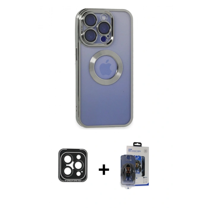 MARSİLYAN™- iPhone 15 Pro Max Kılıf Pusula Form - Siyah Vanessa Magic Cam + PVD Metal Kamera Lens - SH