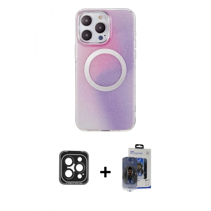 MARSİLYAN™- iPhone 15 Pro Max Kılıf Pusula Form - Siyah Vanessa Magic Cam + PVD Metal Kamera Lens - SH