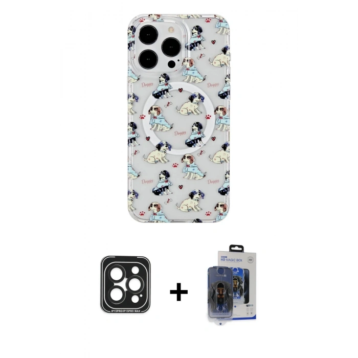 MARSİLYAN™- iPhone 15 Pro Max Kılıf Pusula Form - Siyah Vanessa Magic Cam + PVD Metal Kamera Lens - SH
