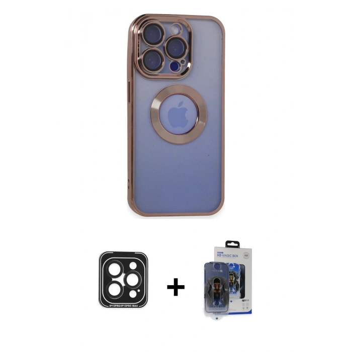MARSİLYAN™- iPhone 15 Pro Max Kılıf Pusula Form - Siyah Vanessa Magic Cam + PVD Metal Kamera Lens - SH