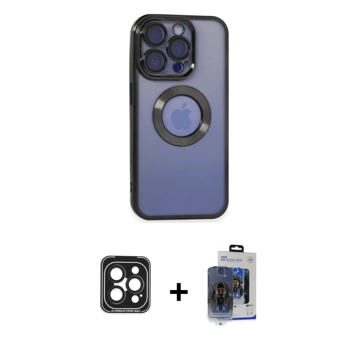 MARSİLYAN™- iPhone 15 Pro Max Kılıf Pusula Form - Siyah Vanessa Magic Cam + PVD Metal Kamera Lens - SH