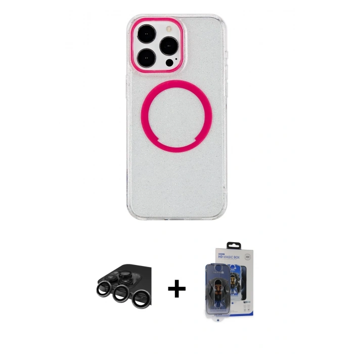 MARSİLYAN™- iPhone 15 Pro Max Kılıf Pusula Form - Siyah Vanessa Magic Cam + Raze Metal Kamera Lens - TMGI