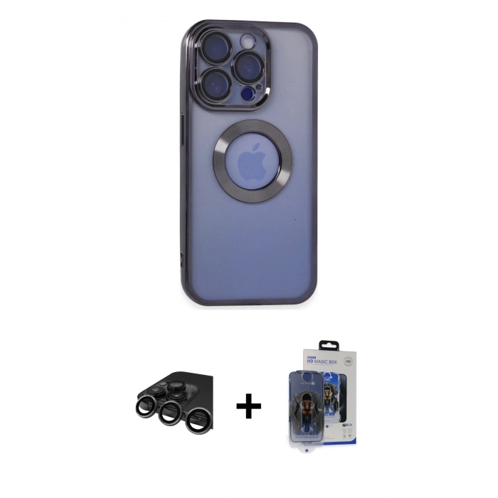 MARSİLYAN™- iPhone 15 Pro Max Kılıf Pusula Form - Siyah Vanessa Magic Cam + Raze Metal Kamera Lens - TMGI