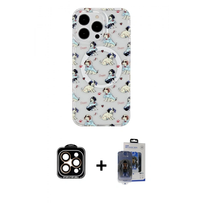 MARSİLYAN™- iPhone 15 Pro Max Kılıf Pusula Form - Siyah Vanessa Magic Cam + Turuncu PVD Metal Kamera Lens