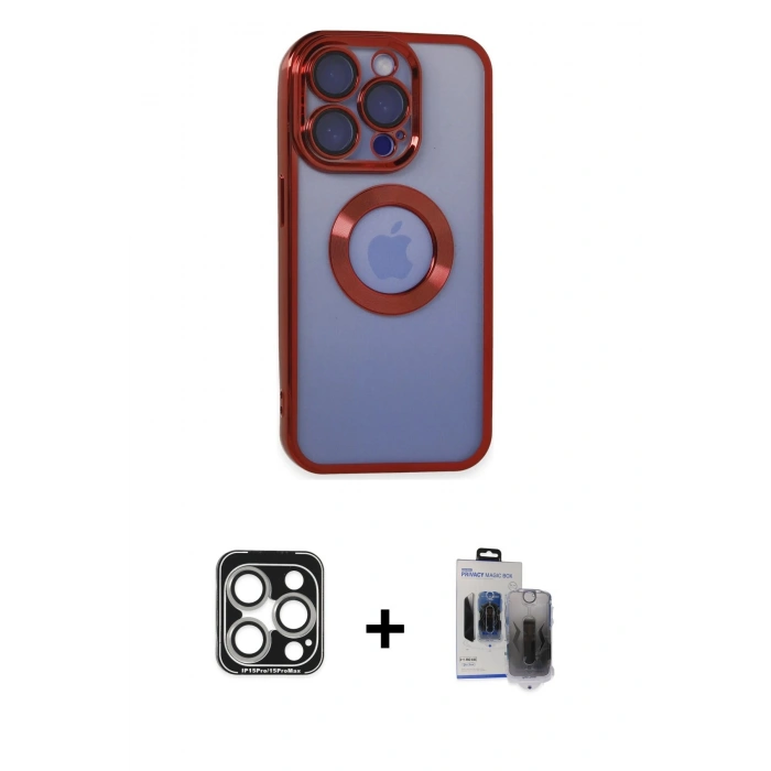 MARSİLYAN™- iPhone 15 Pro Max Kılıf Pusula Form - Siyah Vanessa Magic Hayalet Cam + PVD Metal Kamera Lens - GS