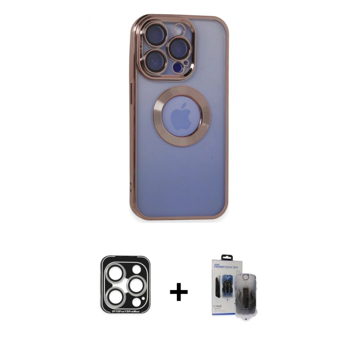 MARSİLYAN™- iPhone 15 Pro Max Kılıf Pusula Form - Siyah Vanessa Magic Hayalet Cam + PVD Metal Kamera Lens - GS