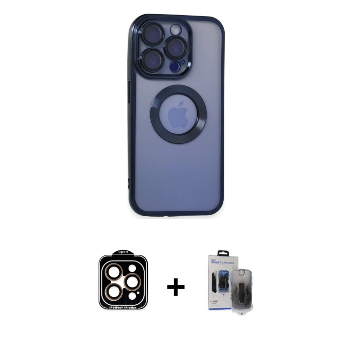 MARSİLYAN™- iPhone 15 Pro Max Kılıf Pusula Form - Siyah Vanessa Magic Hayalet Cam + PVD Metal Kamera Lens - TU
