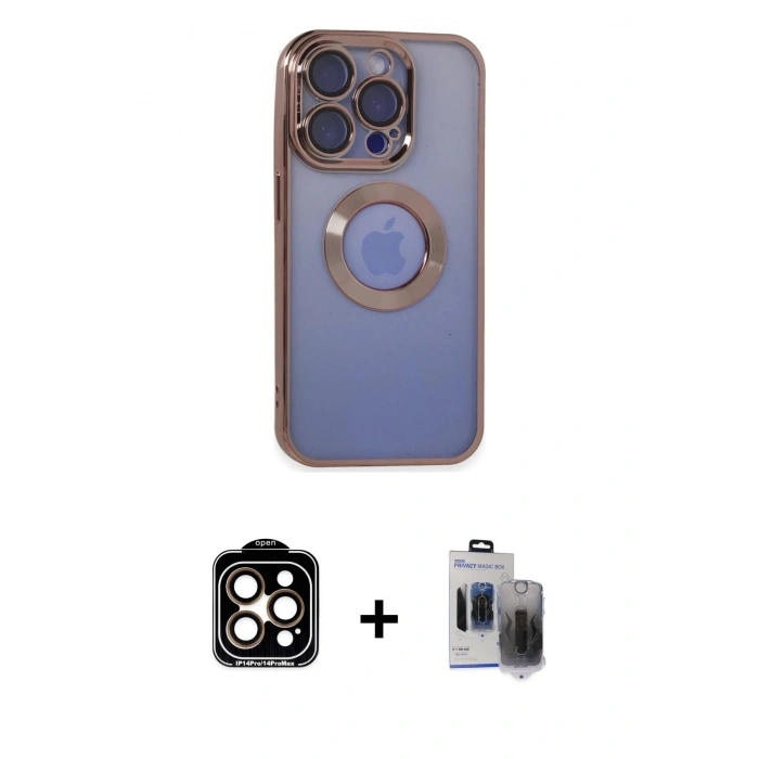 MARSİLYAN™- iPhone 15 Pro Max Kılıf Pusula Form - Siyah Vanessa Magic Hayalet Cam + PVD Metal Kamera Lens - TU