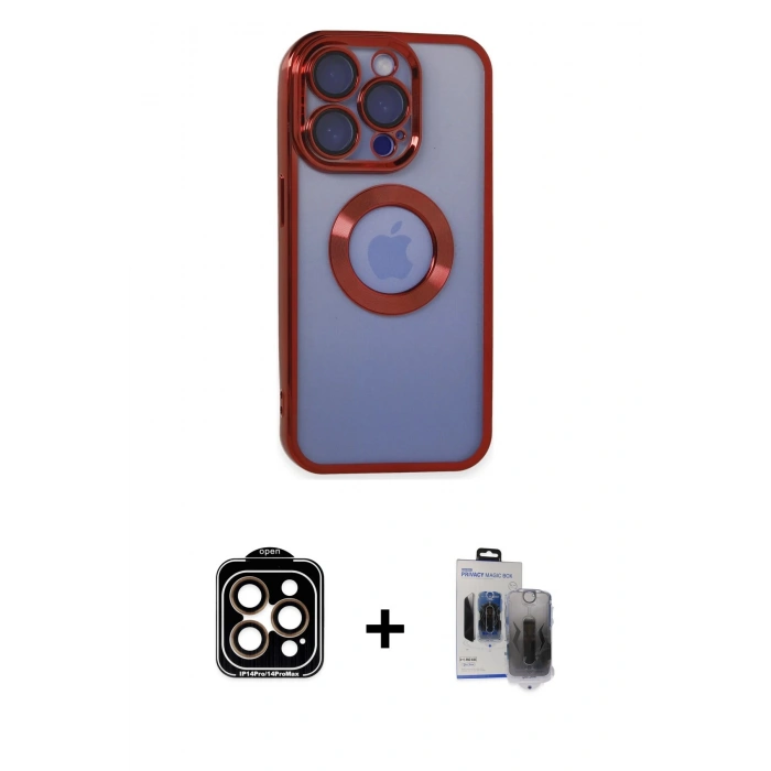 MARSİLYAN™- iPhone 15 Pro Max Kılıf Pusula Form - Siyah Vanessa Magic Hayalet Cam + PVD Metal Kamera Lens - TU