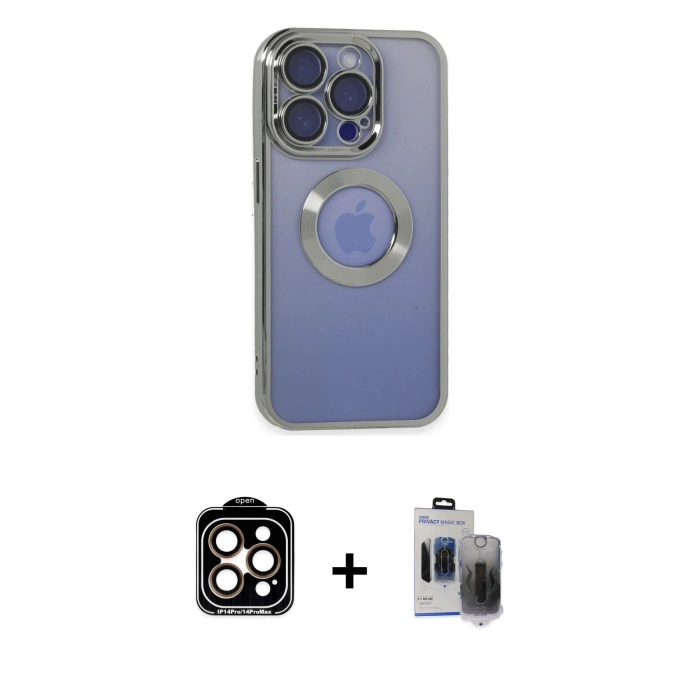 MARSİLYAN™- iPhone 15 Pro Max Kılıf Pusula Form - Siyah Vanessa Magic Hayalet Cam + PVD Metal Kamera Lens - TU