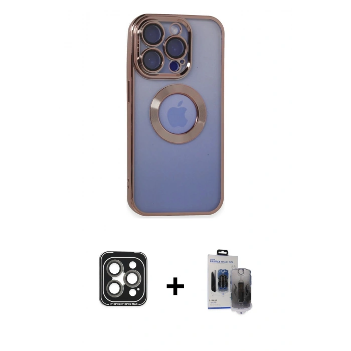 MARSİLYAN™- iPhone 15 Pro Max Kılıf Pusula Form - Siyah Vanessa Magic Hayalet Cam + PVD Metal Kamera Lens - GI