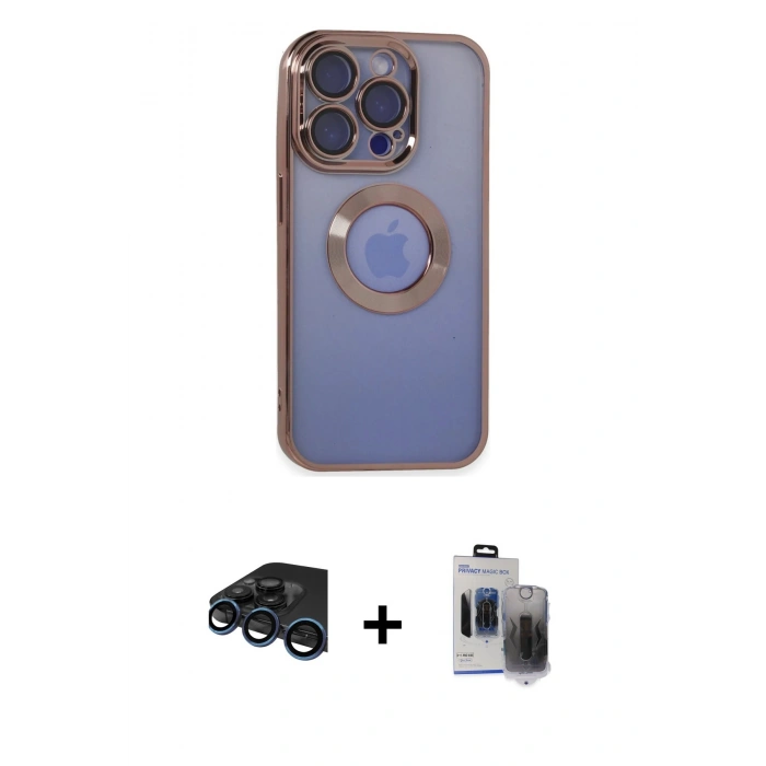 MARSİLYAN™- iPhone 15 Pro Max Kılıf Pusula Form - Siyah Vanessa Magic Hayalet Cam + Raze Metal Kamera Lens - LT