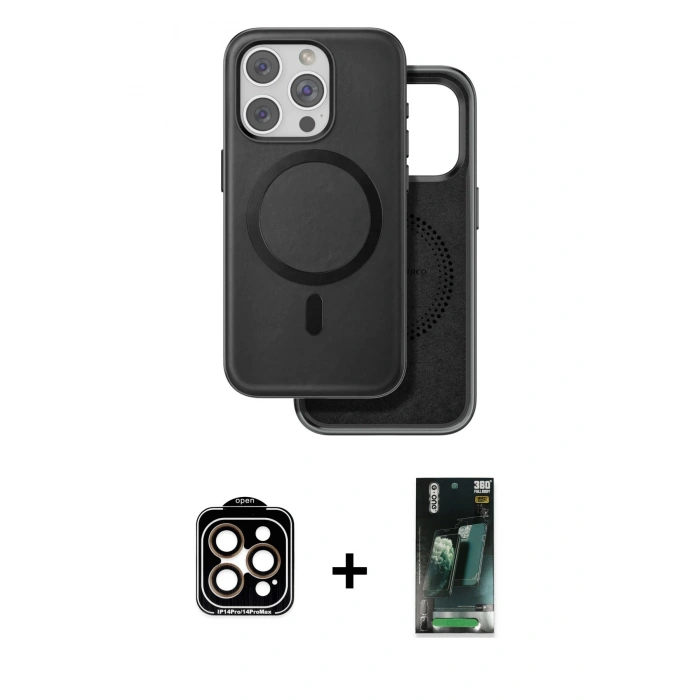 MARSİLYAN™- iPhone 15 Pro Max Kılıf Pusula Işık Koleksiyonu - Şeffaf 360 Full Body Arka Koruyucu + PVD Metal Kamera Lens - TU