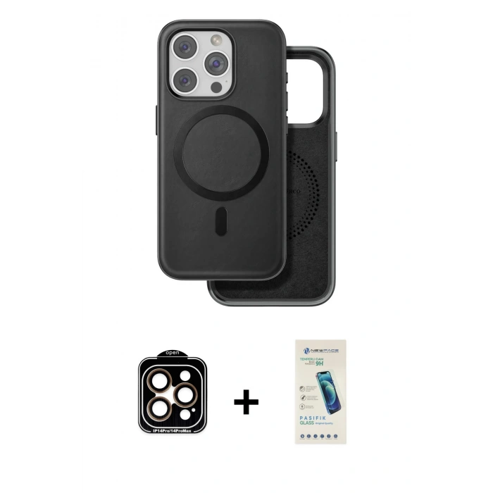 MARSİLYAN™- iPhone 15 Pro Max Kılıf Pusula Işık Koleksiyonu - Şeffaf Pasifik Cam Ekran Koruyucu + PVD Metal Kamera Lens - TU