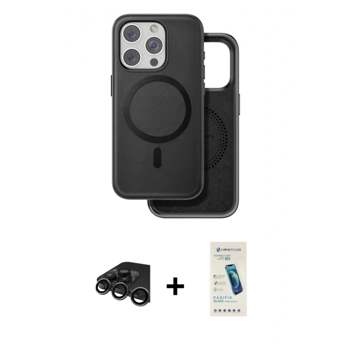 MARSİLYAN™- iPhone 15 Pro Max Kılıf Pusula Işık Koleksiyonu - Şeffaf Pasifik Cam Ekran Koruyucu + Raze Metal Kamera Lens - TMGI