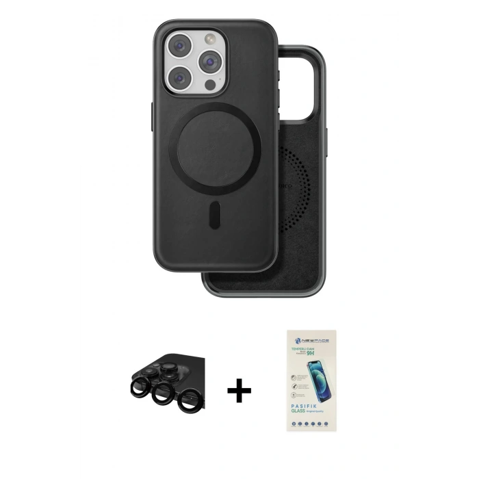 MARSİLYAN™- iPhone 15 Pro Max Kılıf Pusula Işık Koleksiyonu - Şeffaf Pasifik Cam Ekran Koruyucu + Raze Metal Kamera Lens - SH