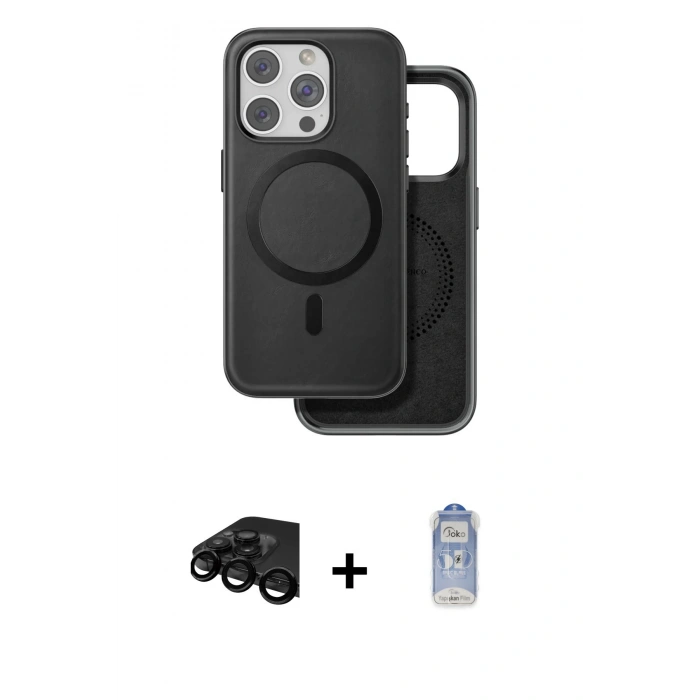 MARSİLYAN™- iPhone 15 Pro Max Kılıf Pusula Işık Koleksiyonu - Siyah Joko Magic 5D Cam + Siyah Raze Metal Kamera Lens