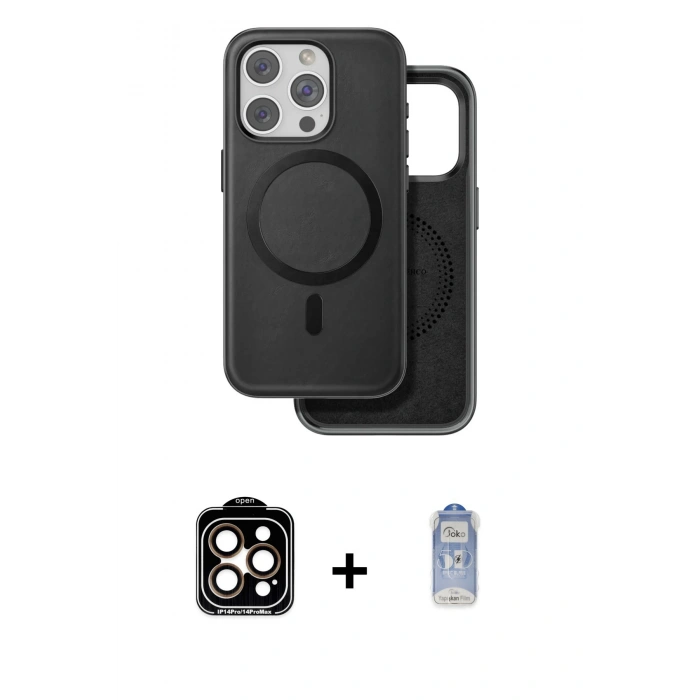 MARSİLYAN™- iPhone 15 Pro Max Kılıf Pusula Işık Koleksiyonu - Siyah Joko Magic 5D Cam + PVD Metal Kamera Lens - TU