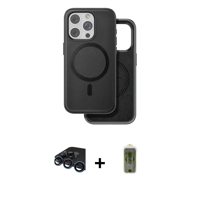 MARSİLYAN™- iPhone 15 Pro Max Kılıf Pusula Işık Koleksiyonu - Siyah Joko Magic 5D Hayalet Cam + Raze Metal Kamera Lens - LT
