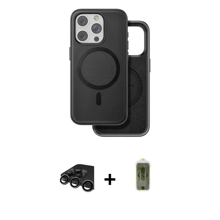 MARSİLYAN™- iPhone 15 Pro Max Kılıf Pusula Işık Koleksiyonu - Siyah Joko Magic 5D Hayalet Cam + Raze Metal Kamera Lens - TMGI