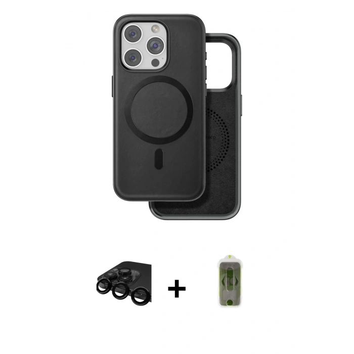 MARSİLYAN™- iPhone 15 Pro Max Kılıf Pusula Işık Koleksiyonu - Siyah Joko Magic 5D Hayalet Cam + Raze Metal Kamera Lens - SH