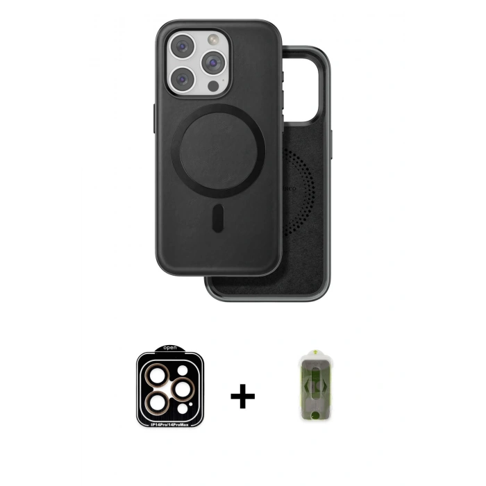 MARSİLYAN™- iPhone 15 Pro Max Kılıf Pusula Işık Koleksiyonu - Siyah Joko Magic 5D Hayalet Cam + PVD Metal Kamera Lens - TU